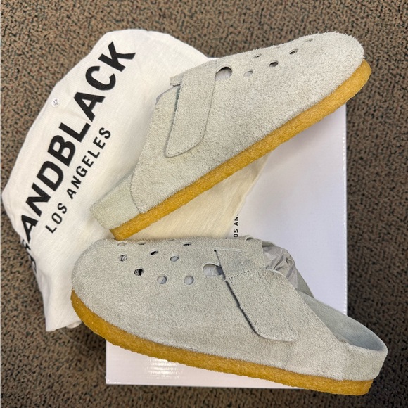 Brandblack Los Angeles Gray Suede Mules with Tan Sole - Picture 1 of 5